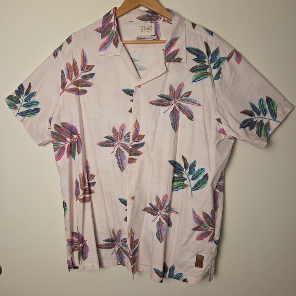 Scotch and Soda Mens XXL Short Sleeve Button Floral Camp Shirt Organic Cotton